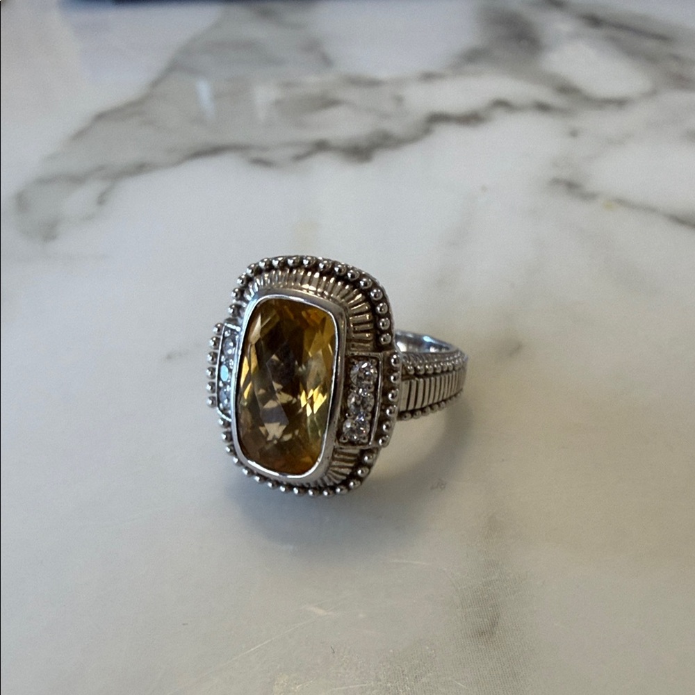 Judith Ripka Sterling silver fantasy-cut sunset yellow citrine ring, size 7